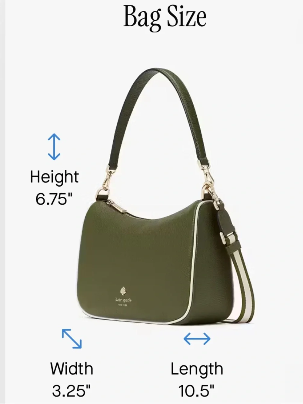 kate spade Olive Green Emma Medium Shoulder Bag with Striped Strap - Picture 6 of 9